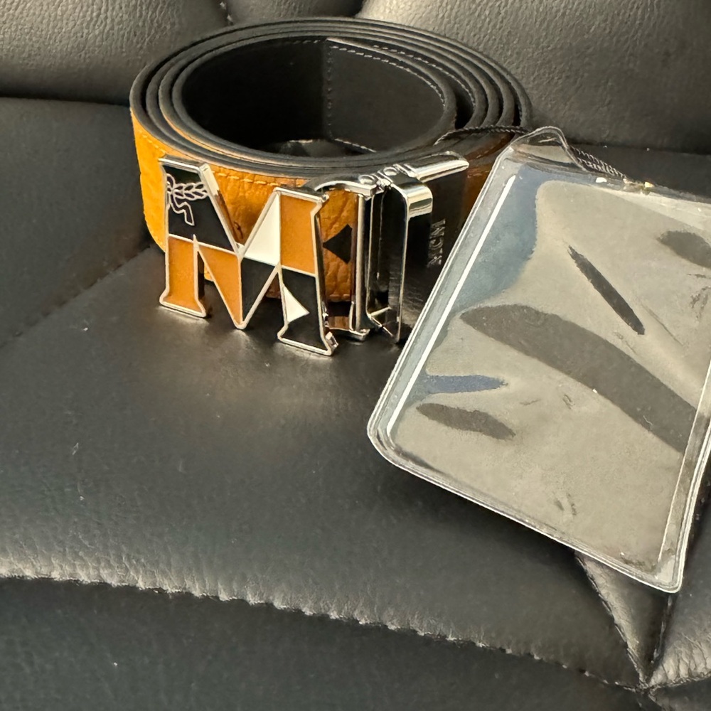 New MCM Men's Belt Reversible Logo Brown Adjustable Leather